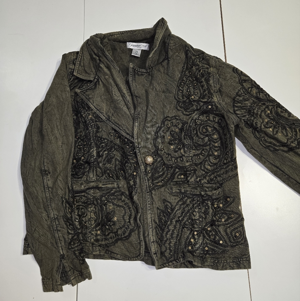 ⚠️ Vintage Coldwater Creek Olive Jacket with Black Embellishments